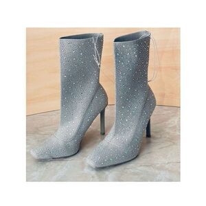 NWT Metropolitan View 6 Karra Rhinestone Sparkly Silver Ankle Stretch Booties